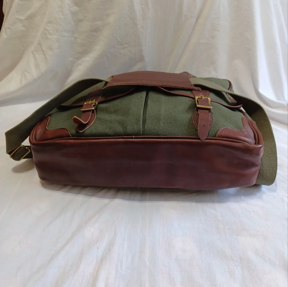 Duluth Pack Made in USA FREELANCE BRIEFACASE Green Canvas & Leather Travel Bag